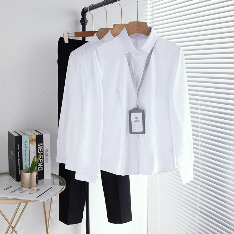 White Shirt Women's Long-sleeved Shirt Business Professional Dress New Anti-wrinkle Slimming Work Clothes Women's White Shirt