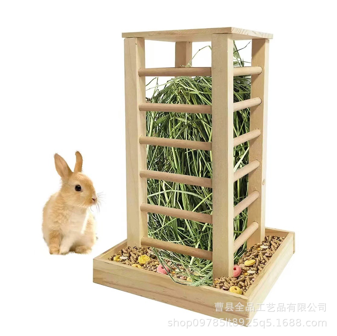 Alimentador de heno de madera Estante de alimentación de conejo Estante de pie Mascotas Administrador de autoalimentación Estante de paja Animales pequeños Conejo image 1