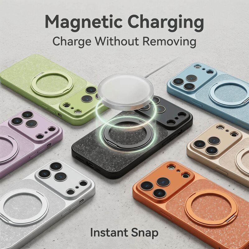 360-Degree Rotating Stand Suitable for iPhone 17 Pro Magnetic Phone Case Apple 17 Glitter Two-In-One Protective Case