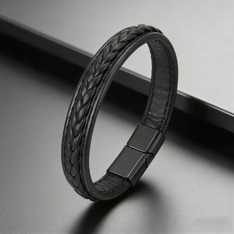 Multi-Color Braided Leather Bracelet for Men, Alloy Magnetic Clasp, Genuine Leather Wristband, European and American Cross-Border Men's Jewelry Wholesale Supply Multi-Color Braided Leather Bracelet for Men, Alloy Magnetic Clasp, Genuine Leather Wristband, European and American Cross-Border Men's Jewelry Wholesale Supply