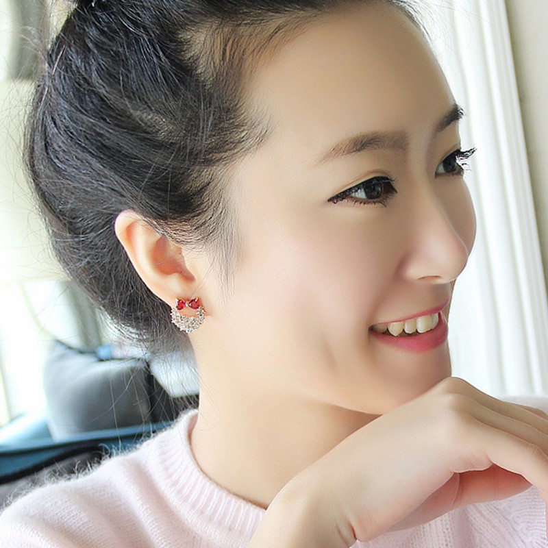 Korean Bow Rhinestone Heart-shape Alloy Earrings display picture 5