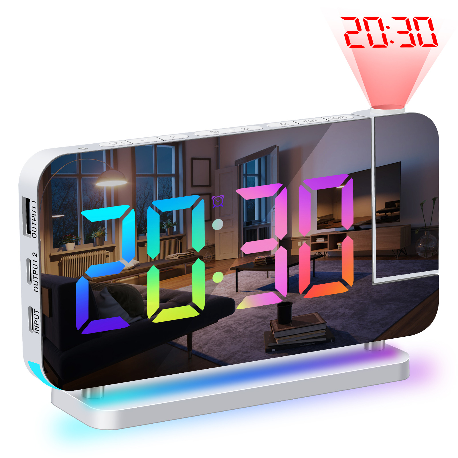 Cross-Border New Rgb Colorful Led Electronic Clock, Color-Changing Night Light, Ambient Light, Home Desktop Projection Alarm Clock