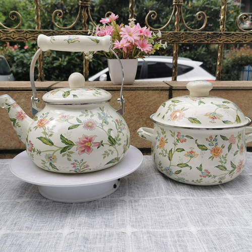 Thickened enamel soup pot, flat-bottomed double-eared stew pot, high persimmon pot, enamel pot, household Chinese medicine pot, gas induction cooker available