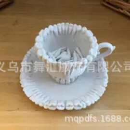 跨境褶皱肌理创意陶瓷杯碟套装 艺术感咖啡杯碟158