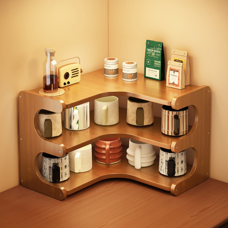 Desktop Storage Rack Household Table Corner Bookshelf Cup Holder Water Cup Mug Corner Storage Rack Multi-Layer Bookshelf