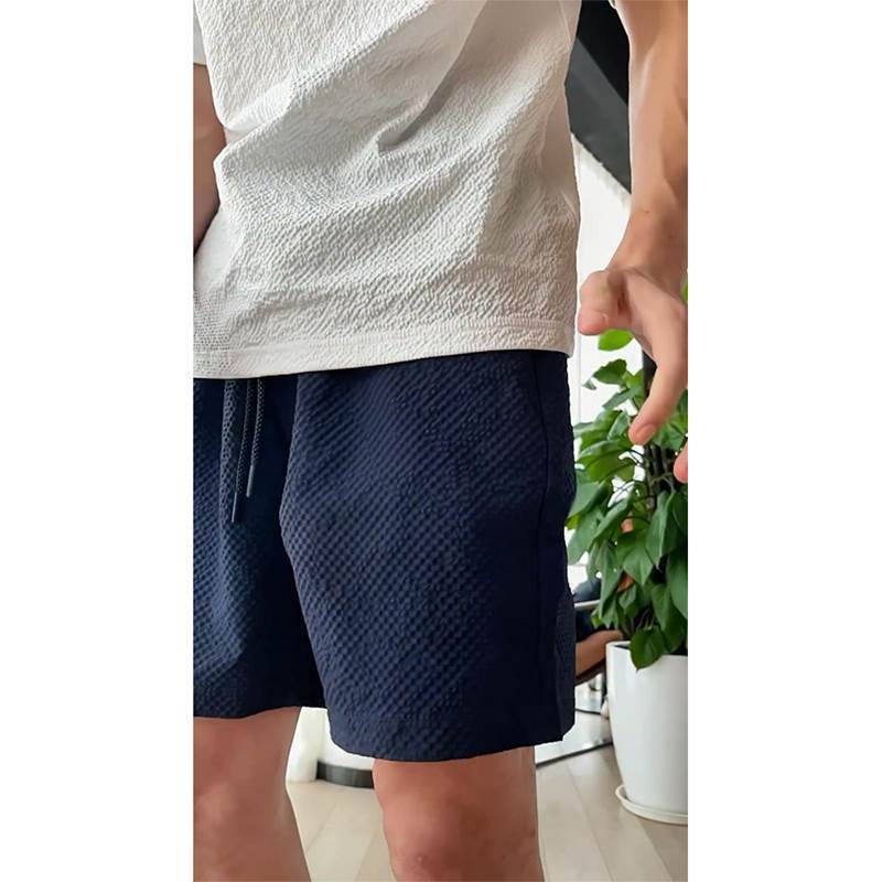 Navy Blue Seersucker 4-Point Shorts Men's Summer Thin American Quick-Drying Sports Pants Knee-Length Straight Pants