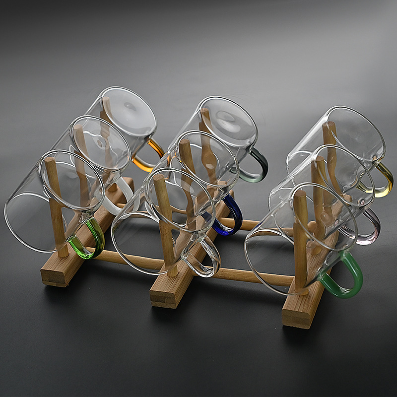 加厚彩色帶把透明玻璃杯家用辦公室品茗杯功夫小茶杯廠家批發