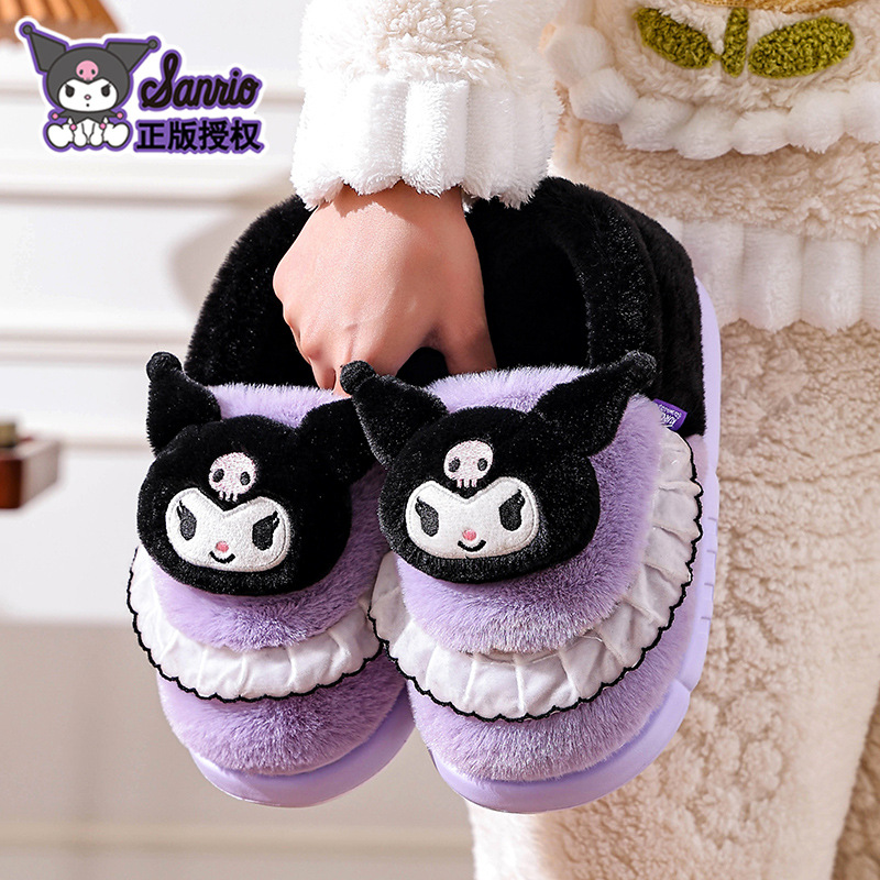 Sanliogou zapatillas de algodón de talón para mujeres otoño y invierno 2025 nuevas zapatillas de algodón casero de terciopelo KULOMI gruesas