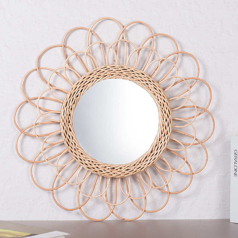 Espejo decorativo de mimbre exclusivo transfronterizo espejo de mimbre espejo de ratán sala de estar dormitorio entrada colgante decorativo decoración de la pared