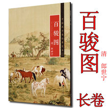 百骏图 清 郎世宁 中国画手卷临摹范本37.5*364厘米 长卷折页国画