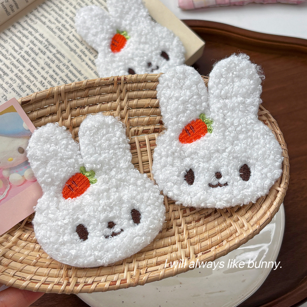 Cute Carrot Bunny Plush Bangs Clip for Women 2026 New Style Hair Clip Side Magic Tape Hairpin Hair Accessory for Women