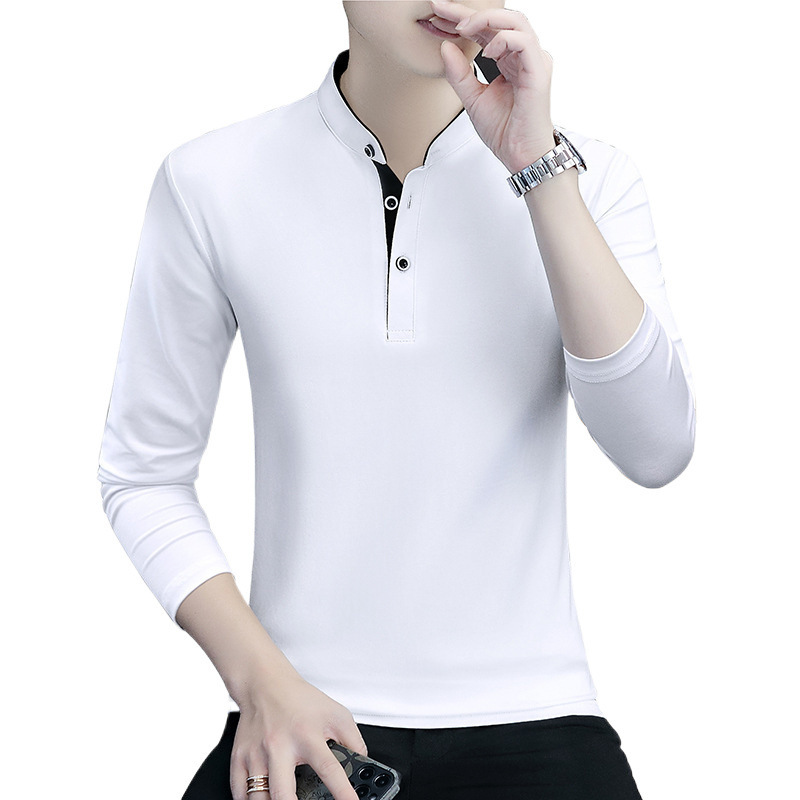 Camiseta polo de manga larga para hombres 2024 primavera nuevo algodón casual moda de color sólido camiseta delgada juvenil camiseta base