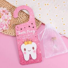 1pc かわいい木製乳歯バッグパーソナライズされた歯のお土産ボトルドアハンドルペンダント子供の装飾品