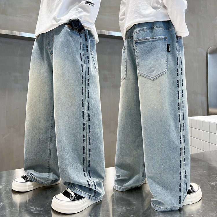 QX7210 Light Blue Denim Princess Trousers New Children's Miscellaneous European And American Jeans_voghion.com