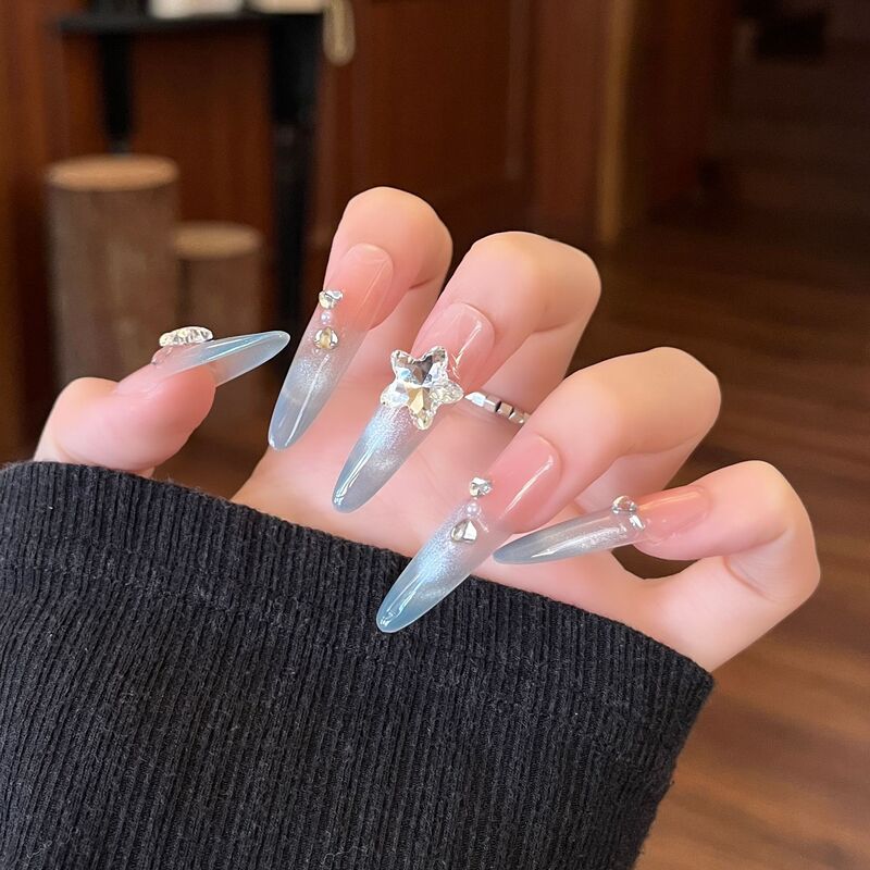 Handmade Wearable Nails Blue Long Thin Dog 4.0 Cat Eye Manicure Nail Patch Finished Nail Art Patch Nail Patch Handmade Wearable Nails Blue Long Thin Dog 4.0 Cat Eye Manicure Nail Patch Finished Nail Art Patch Nail Patch