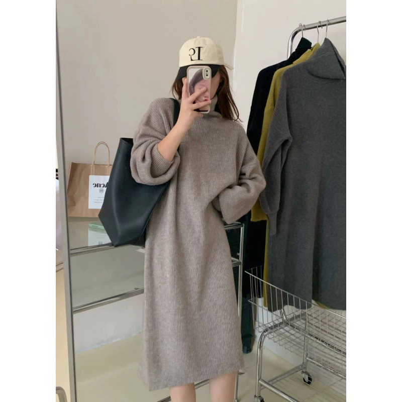 Демисезонное вязаное платье, длинный свитер, юбка, корейский стиль, oversize