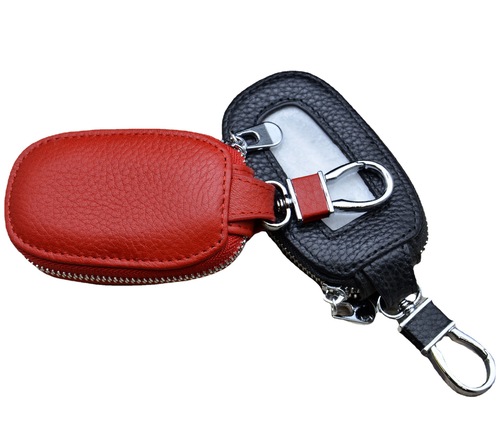 First layer cowhide car key bag Unisex genuine leather zipper remote control cover with see-through window car key bag