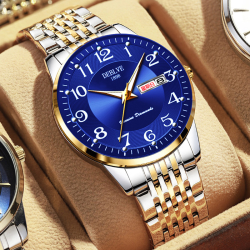 Men's fashionable dual calendar luminous waterproof watch non-mechanical watch quartz watch student gift watch men's model