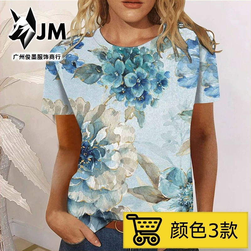 2023 Весна и лето Европа и Соединенные Штаты трансграничные Женская Новая внешняя торговля Повседневная Свободная Внешняя торговля с короткими рукавами Повседневная Внешняя торговля с круглым вырезом и короткими рукавами