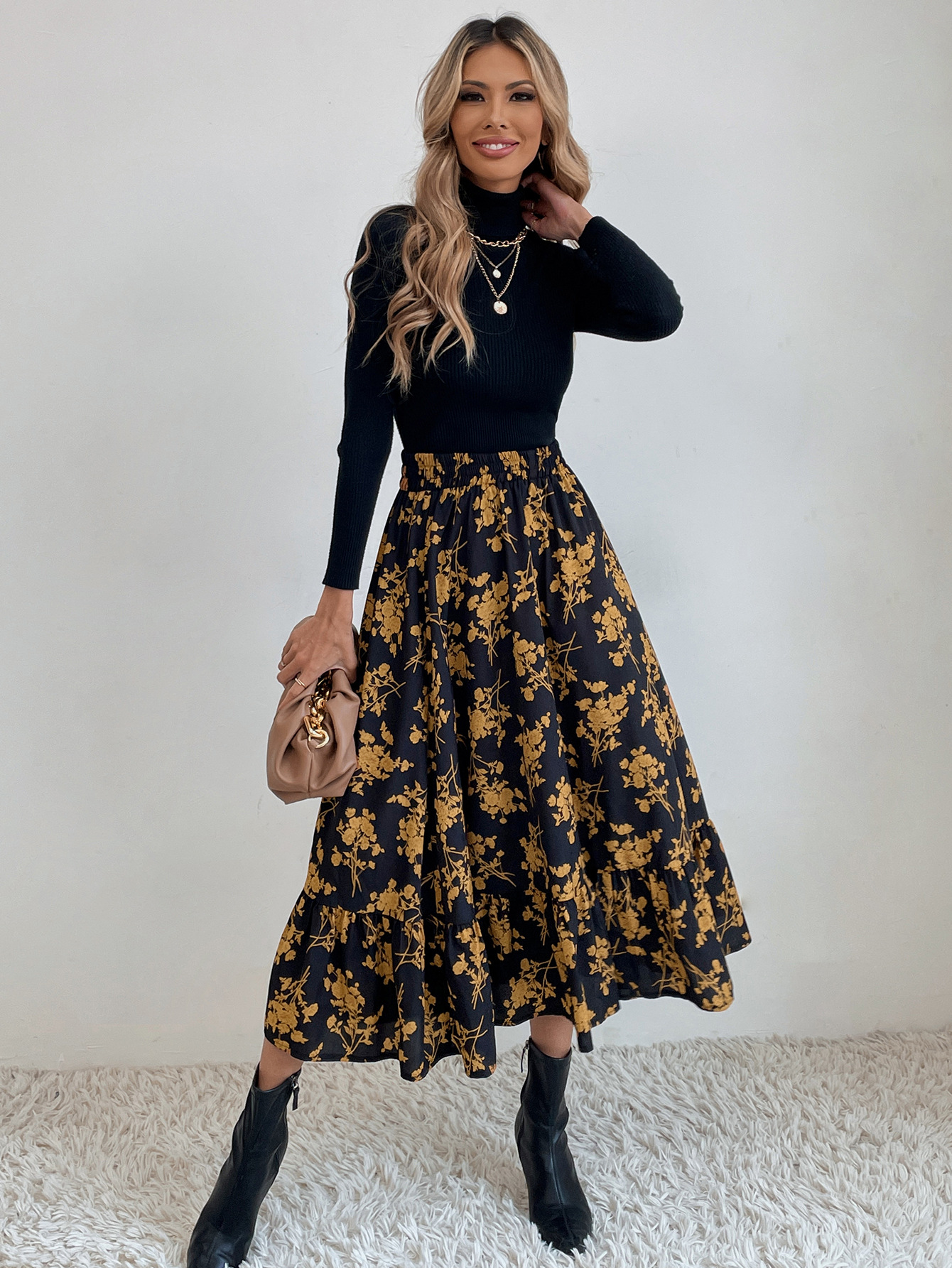 182g Weight Midi Dress Dress Length Type Skirt Dresses Type Spandex, Polyester Fabric Type High Waist Waist Line Inelastic Elasticity Holiday, Daily Occasion Regular Fit Fit Type Ditsy Floral, Leopard Pattern Spring, Autumn Season Women's Gender Casual, Streetwear Style Spring Autumn Casual Streetwear Ditsy Floral Leopard Spandex Polyester Midi Dress Skirts 32