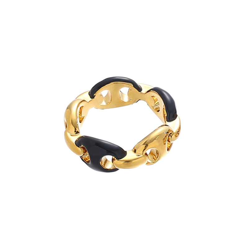 Moda retro europea y americana de latón galvanizado oro real de alta calidad gota de aceite anillo abierto diseño personalizado anillo negro para las mujeres