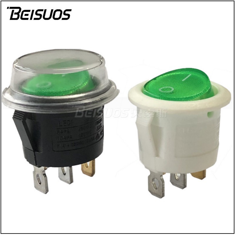 RS601圆型AC电源开关23mm ON-OFF三脚两档带绿灯圆型船型翘板开关