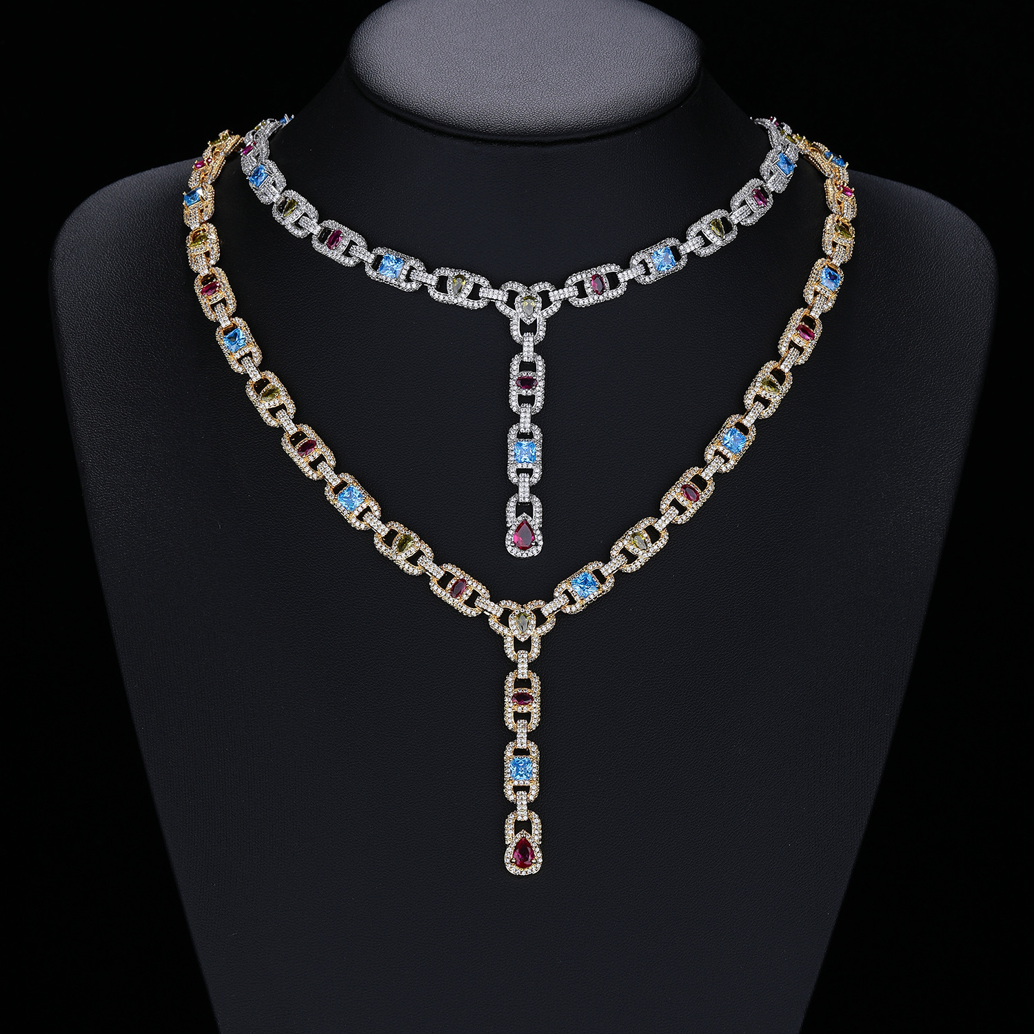 European American Hip-hop Style Zircon Geometric Chain 2026 Spring Chanel-style Fully Inlaid Colorful Jewelry_voghion.com