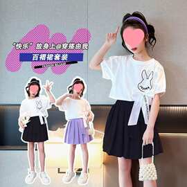 女童休闲套装中大童夏季新款纯色韩版宽松夏季短袖上衣下裤两件套
