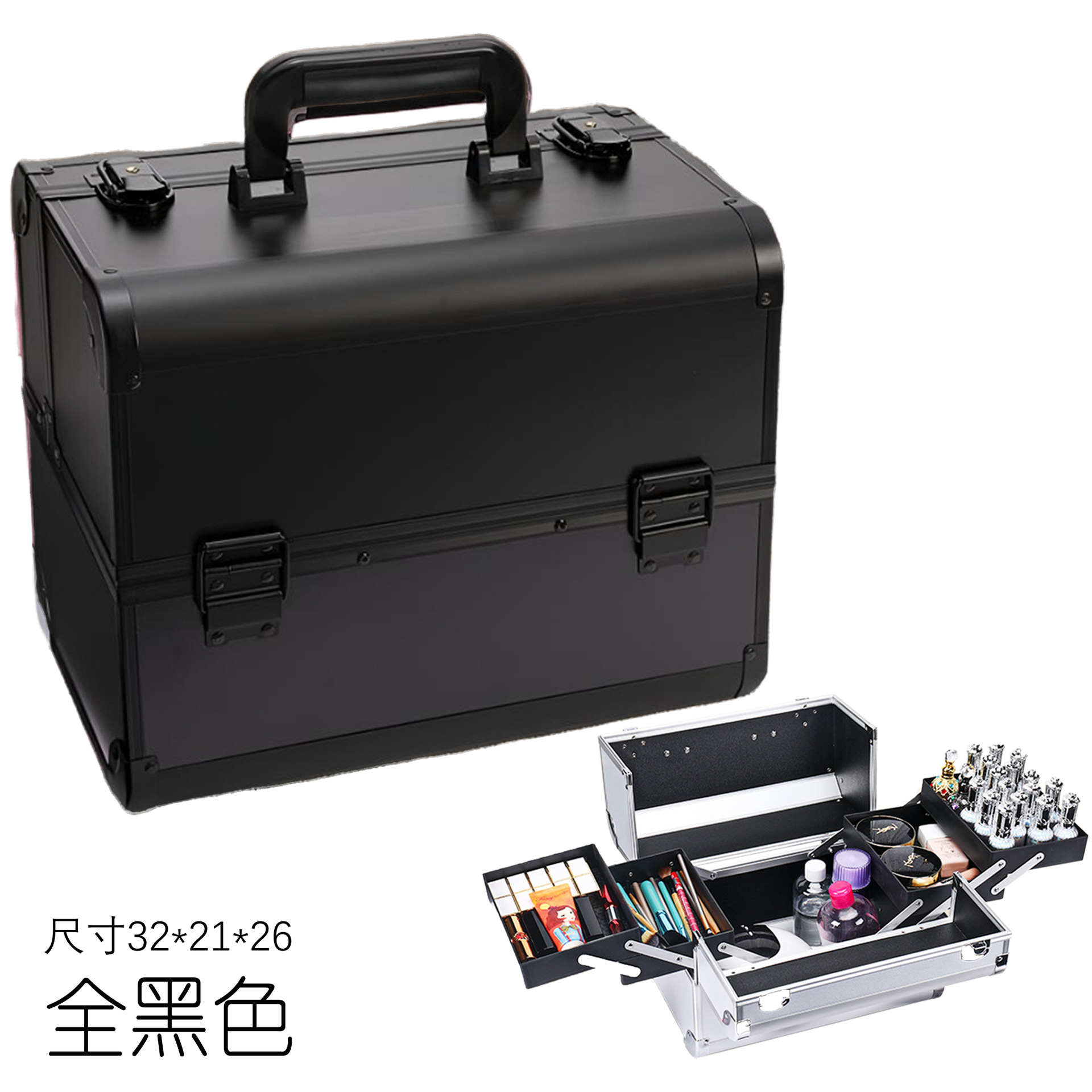 Caja de maquillaje, marco de aluminio portátil, caja de almacenamiento, caja de herramientas de belleza de manicura de pestañas, caja de herramientas de peluquería bordada al por mayor, caja de herramientas portátil image 12