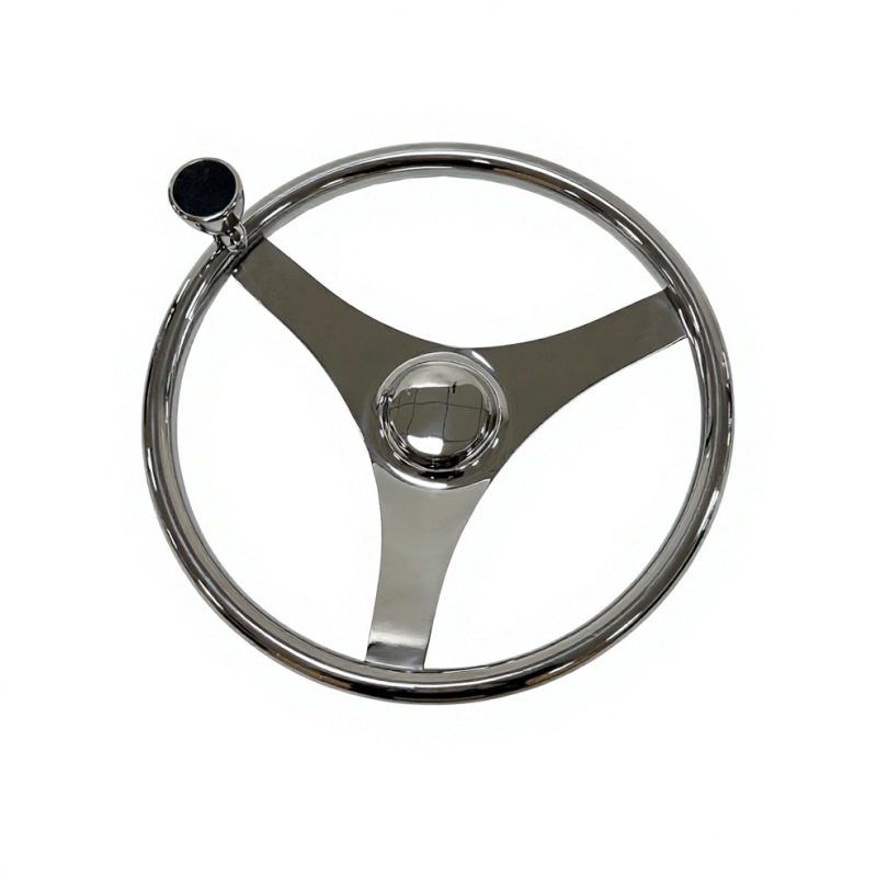 3-spoke stainless steel 304 yacht steering wheel, marine steering wheel with power assist knob, ship rudder, yacht accessories