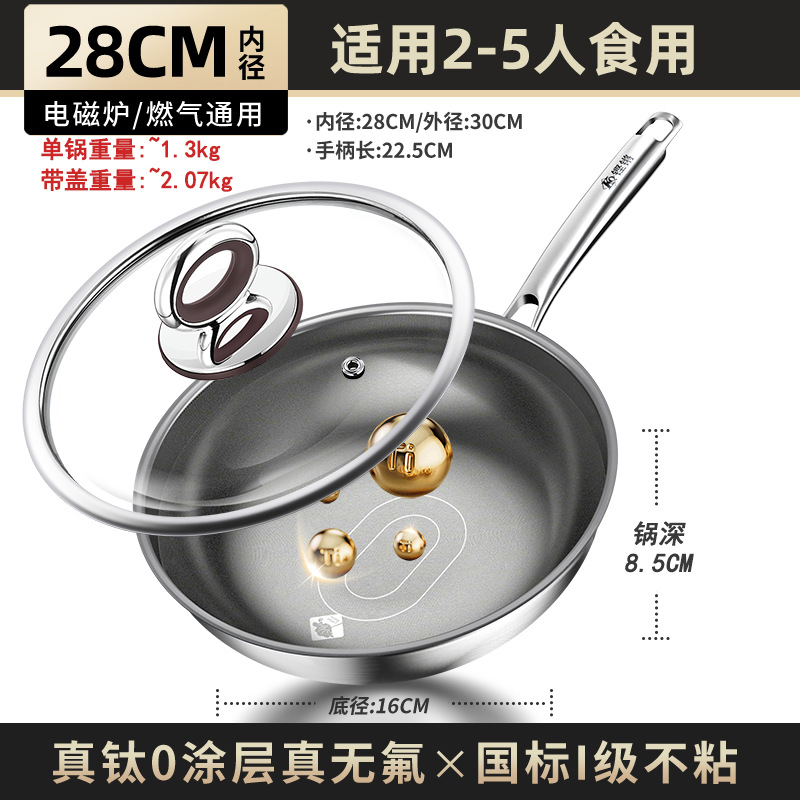 Sonoro real titanio 0 recubrimiento sartén casera 2025 nuevo tipo de titanio sin recubrimiento antiadherente horno electromagnético sartén