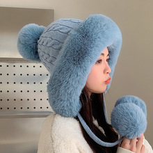 9891韩版冬季新款针织毛线帽三球套头帽中学生加绒保暖护耳帽子女