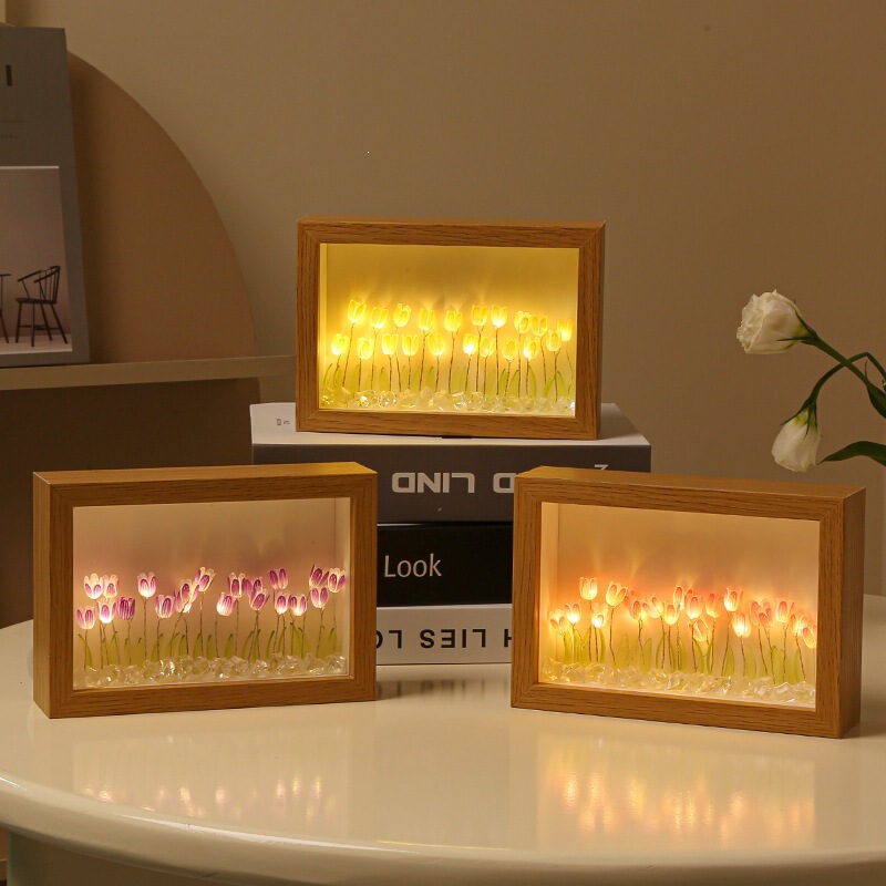 DIY Photo Frame Handmade for Qixi Festival, Glowing Small Red Book Gift, Ambiance Light, Night Light, Tulip Style