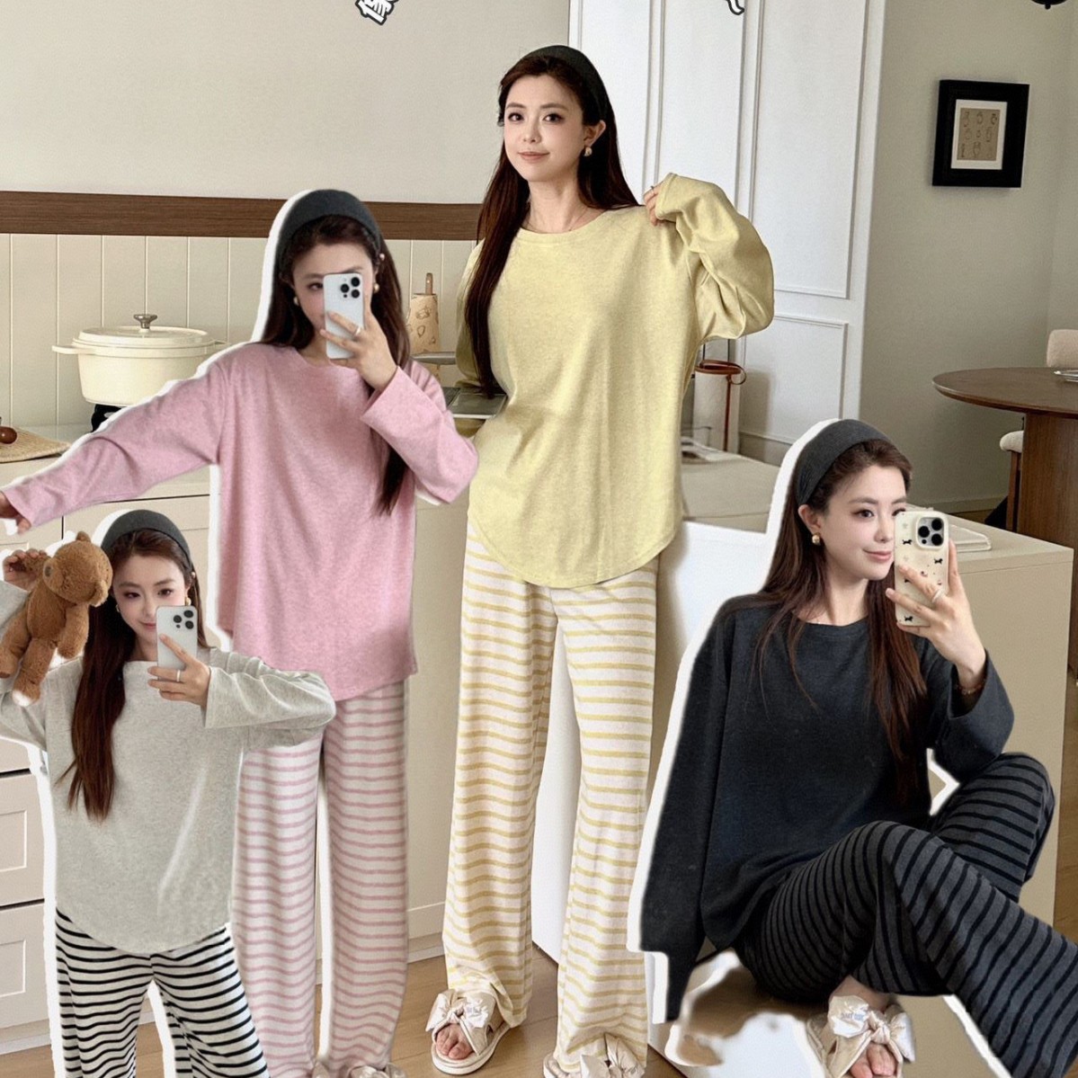 睡衣女秋季新款慵懒条纹套装韩系休闲舒适宽松睡衣女可外穿家居服