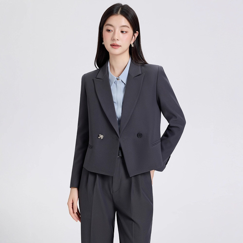 Gray Suit Jacket for Women 2025 New Style College Student Teaching Qualification Interview Ol Formal Wear Petite Short Suit Set