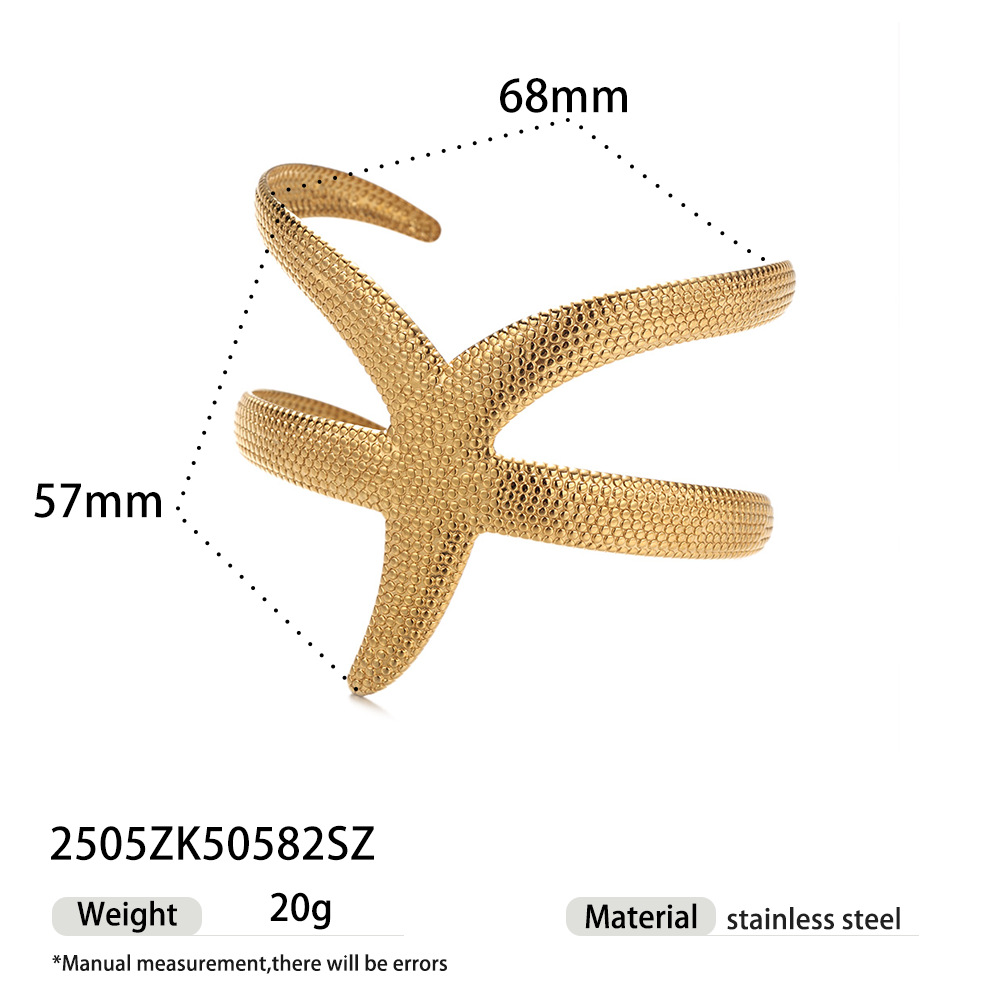 Tena Pulsera de acero de titanio europea y americana, lujo ligero, nicho, galvanoplastia de oro de 18k, pulsera de estrella de mar con patrón de martillo, accesorios transfronterizos explosivos image 6