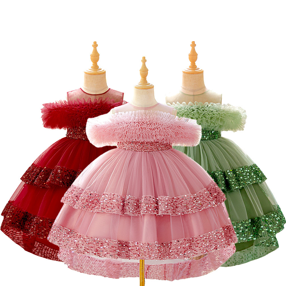 Vestido de novia de flores europeas y americanas princesa de hombro un anfitrión de niños vestido de piano vestido vestido de noche