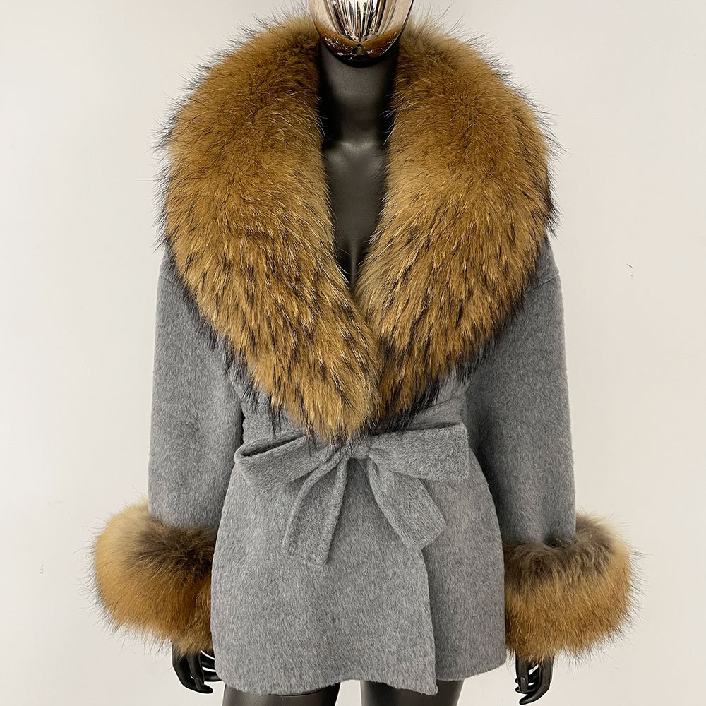 그레이 + 오리지널 컬러 너구리 모피 칼라