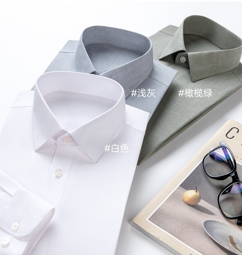 Áo sơ mi nam dài tay vải lanh pha, chống nhăn không cần ủi, form vừa vặn — Màu xanh ô liu-dài tay 05, Trắng-dài tay 01, Xám nhạt-dài tay 06 chi tiết 13