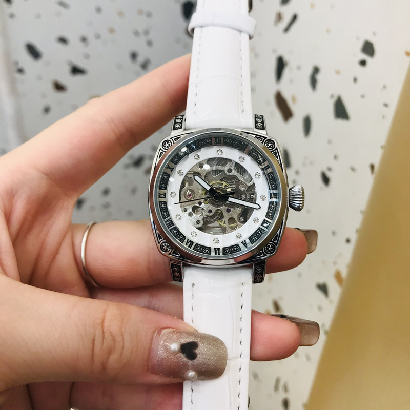 Double-sided hollow women's watch mechanical watch square retro carved Internet celebrity high-end couple watch men's watch belt_voghion.com