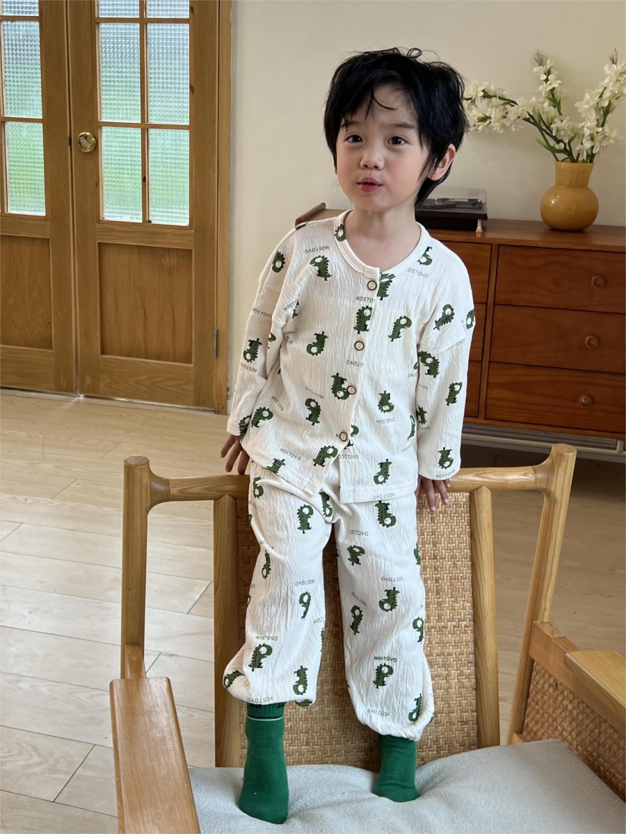 Cardigan de primavera para niños, set de algodón elástico coreano lindo ropa de aire acondicionado, pijamas de encaje, ropa para el hogar para bebés
