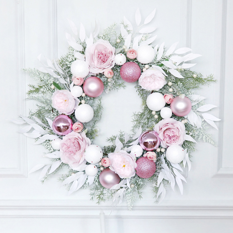 Amazon Christmas wreath pink Christmas ball theme wedding decoration home door decoration hotel window wall hanging decoration
