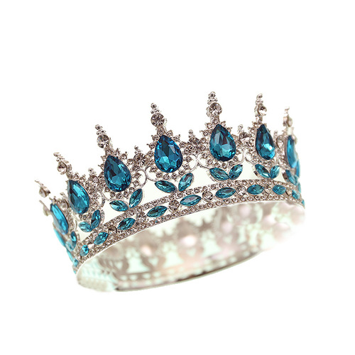 Cross-border European and American bridal jewelry large round crown headdress colorful baroque retro hair accessories crown full of diamonds