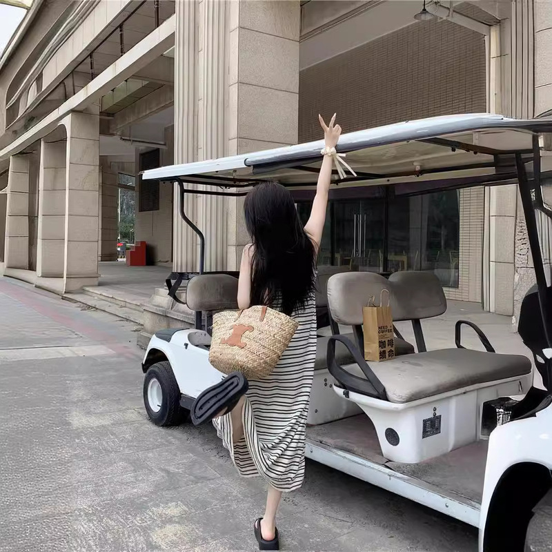 2024 Summer Striped Camisole dress Women's Loose Casual T-shirt Over-the-knee Long Dress for Seaside Holiday Beach