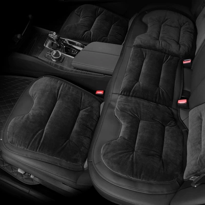 Seat cushion, seat cover interior universal five-seat car seat - flannel-three-piece-set-noble-black-customizable-car-logos-can-be-placed-please-leave-a-message-for-the-car-model-when-placing-an-order