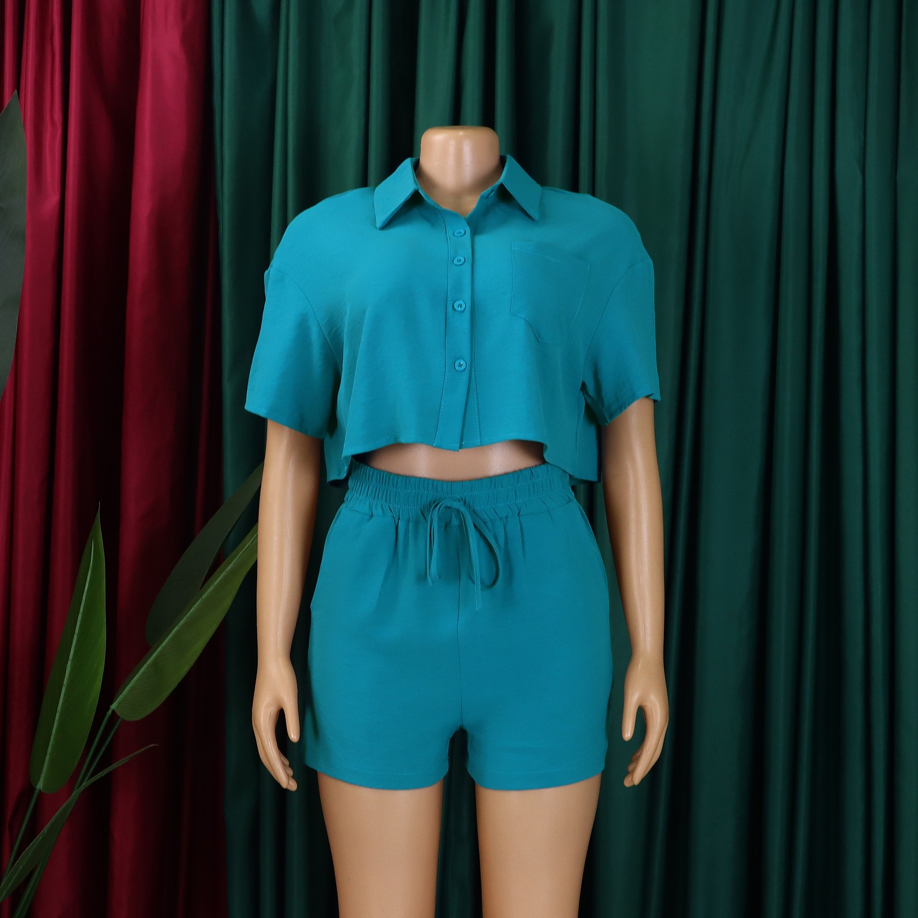 Women's Clothing summer new casual lapel short sleeved shirt shorts fashionable suit_mkmklike.com