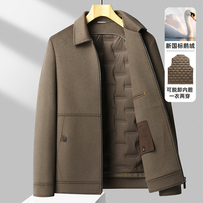 Removable Goose down Lining 2025 Winter Men's Double-Sided Woolen down Jacket New Fashion Brand Cross-Border