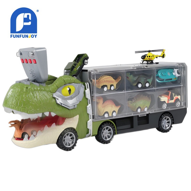Cross-Border Dinosaur Storage and Transport Vehicle Set with Sound and Light Children's Educational Toys Animal Model Gift Wholesale