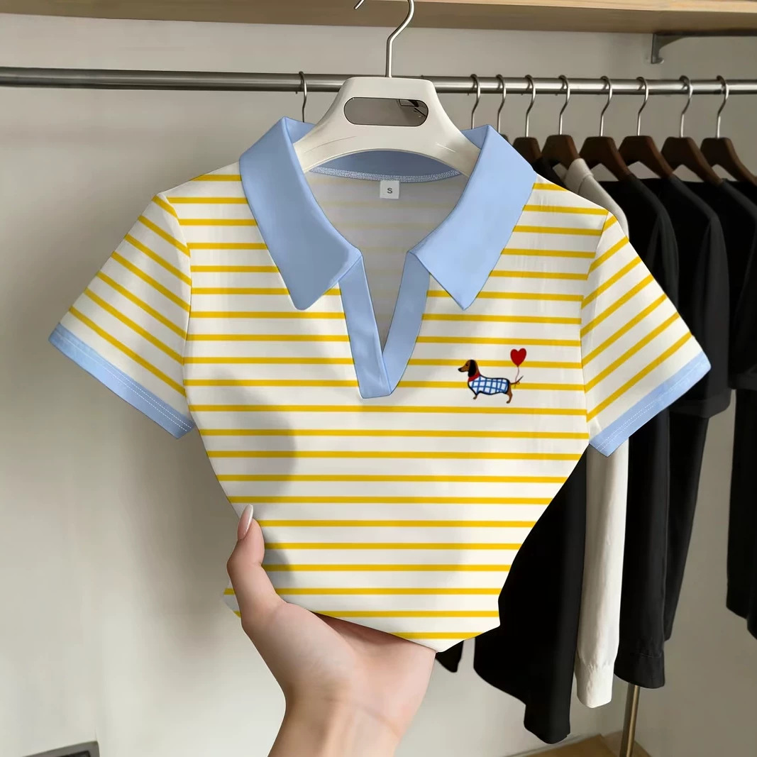 Y2 Amazon cross-border new European and American fashion 3D digital print women's short-sleeved polo shirt, a versatile top that makes you look younger