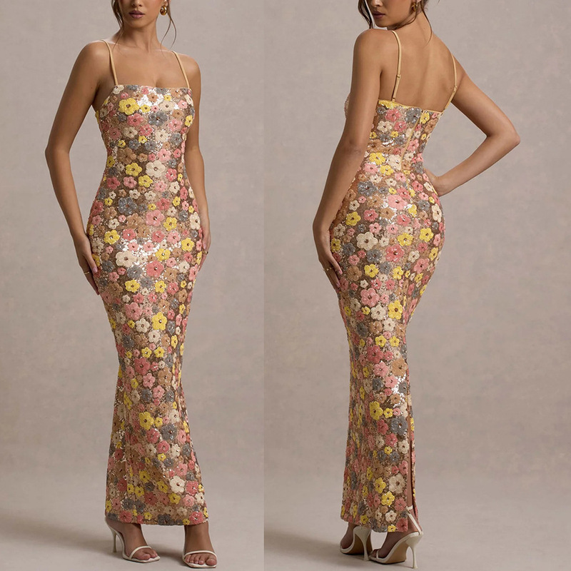 Cross-Border 2025 European and American Spring and Summer New Suspender Sequin Hip Dress Ins Party Casual Zipper Dress Cross-Border 2025 European and American Spring and Summer New Suspender Sequin Hip Dress Ins Party Casual Zipper Dress